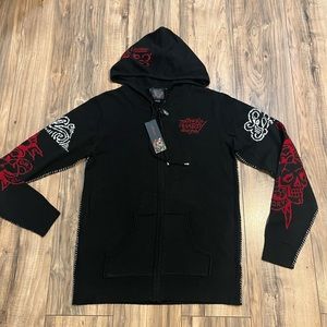 ED HARDY Wool Blend Zip Knit Sweater Cardigan Tiger XL